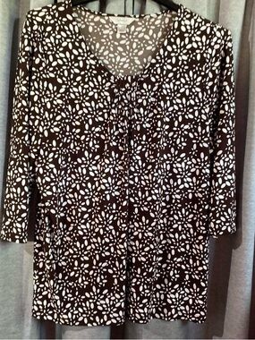 CJ Banks Black and White Floral-Print Blouse